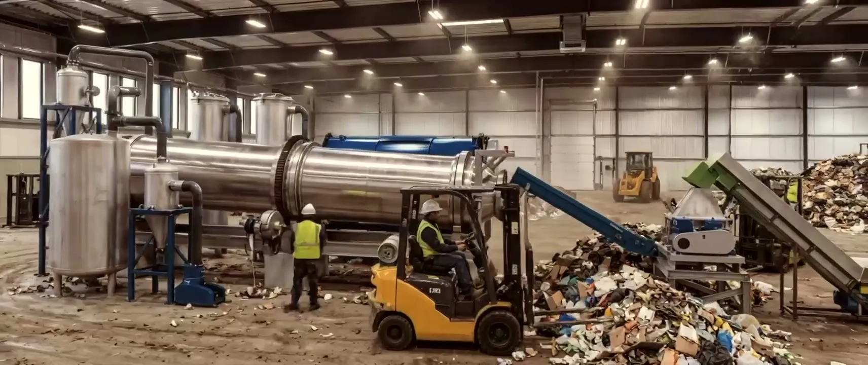 A Waste Magic reactor and loading line inside a processing hall