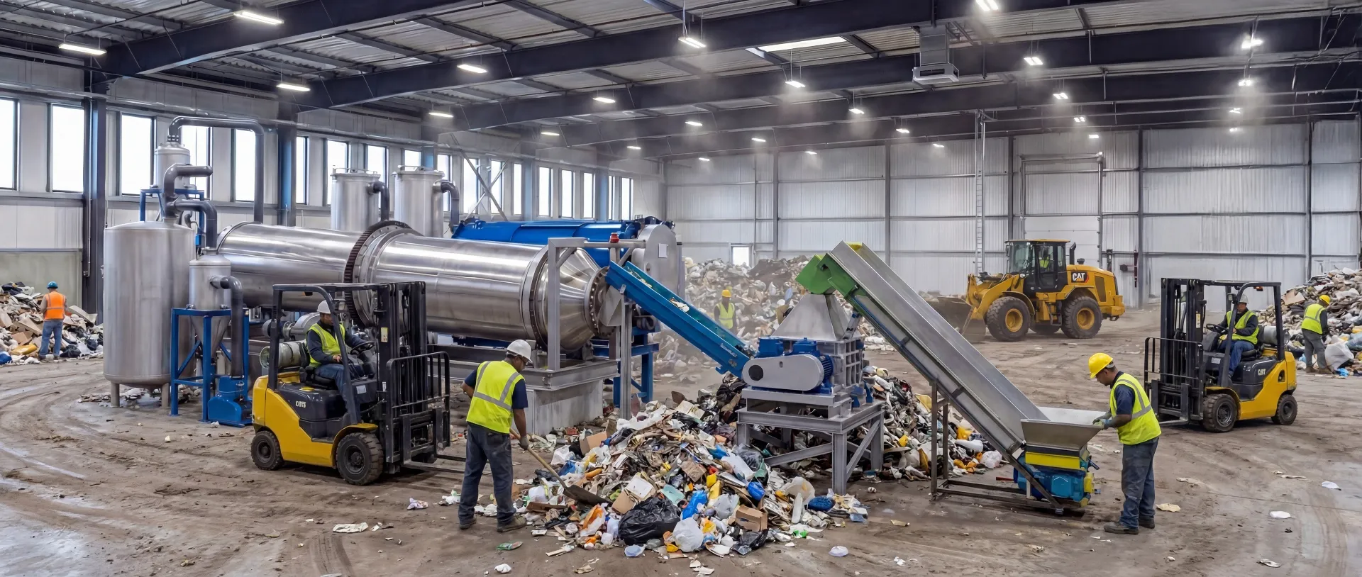 Unsorted waste on the loading conveyor
