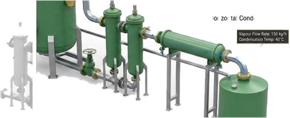 Vapour treatment: filters and condenser